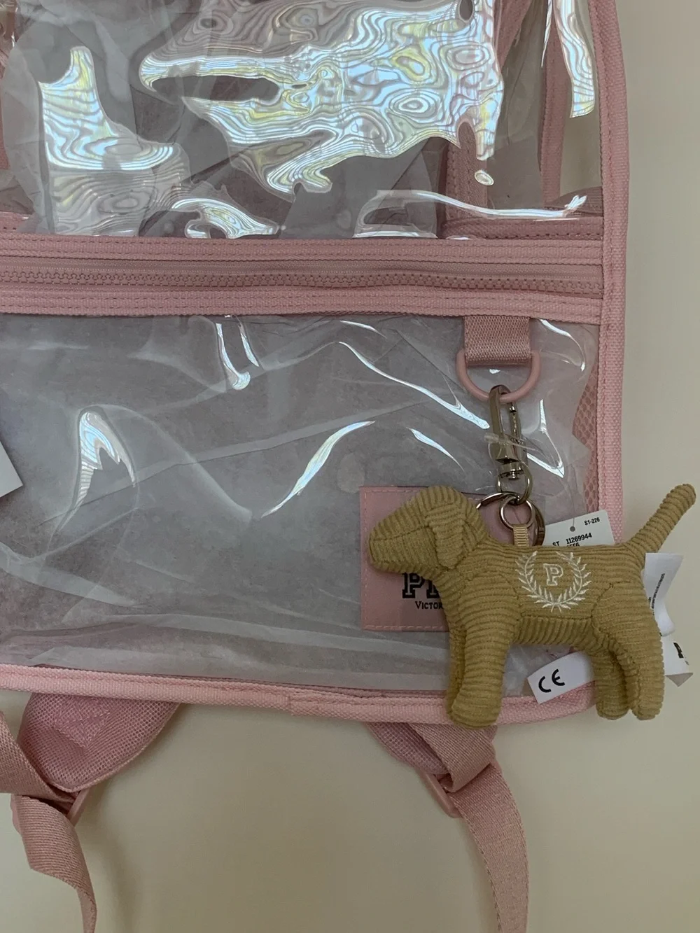 NWT Victoria's Secret PINK Micro Dog Keychain Charm Bamboo Corduroy Light Brown